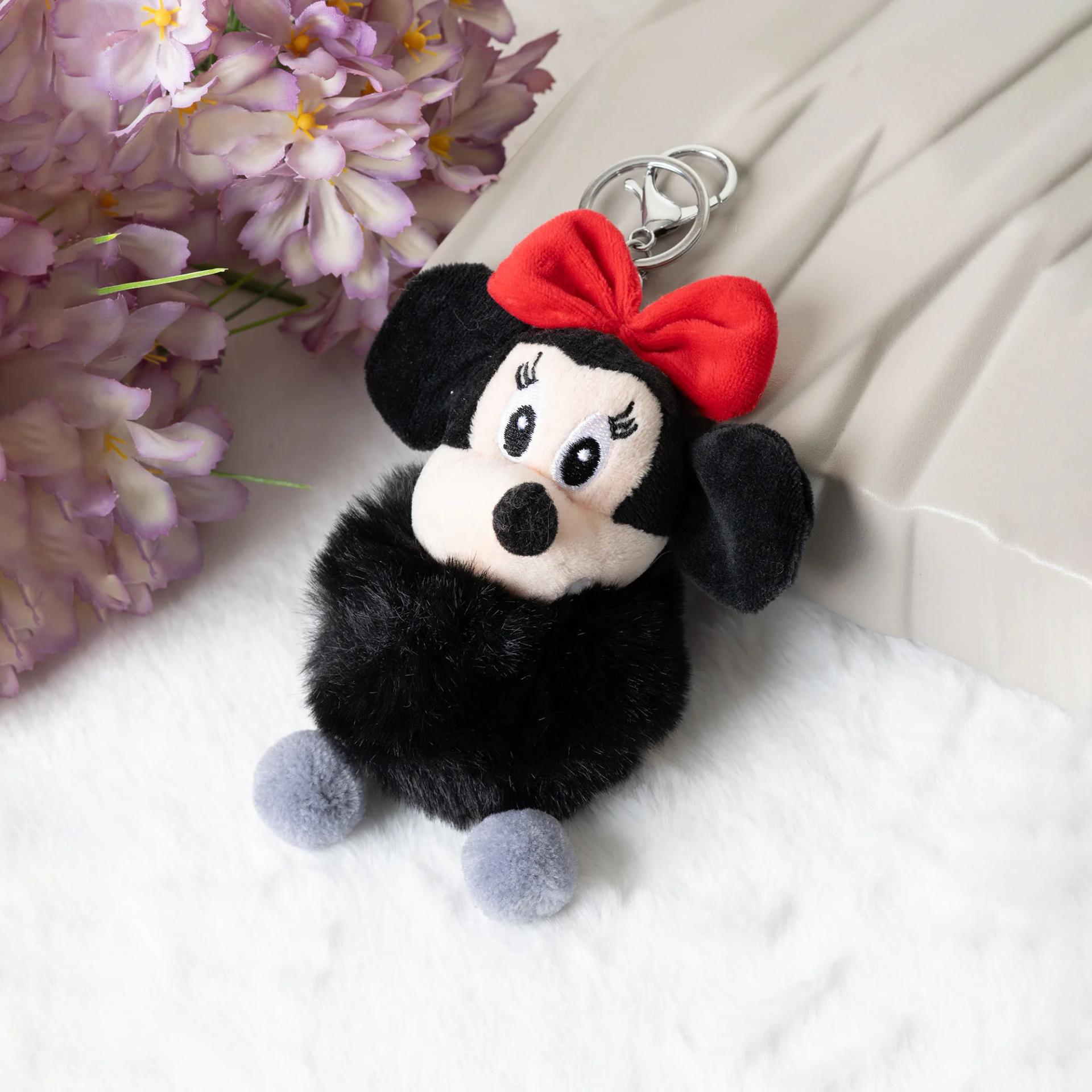 black-minnie-mouse-fluffy-plush-keychain