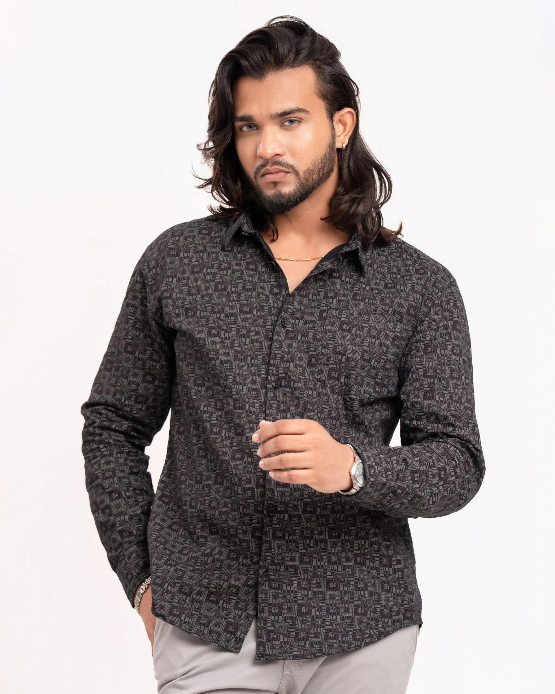 mens-black-geometric-print-long-sleeve-shirt
