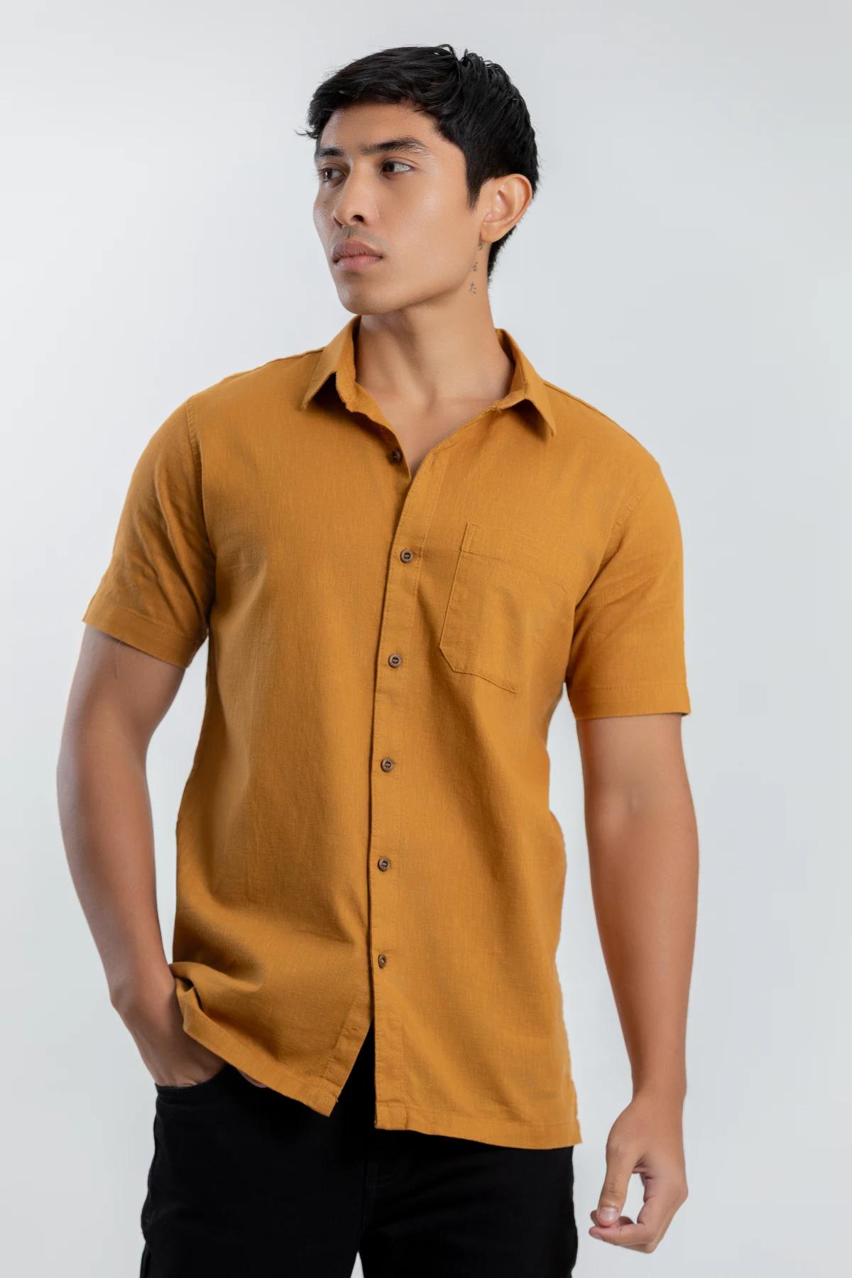men-s-yellow-short-sleeve-shirt